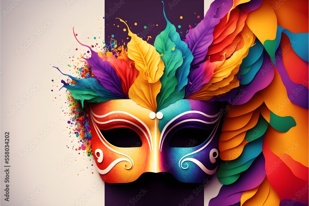 Carnival mask, carnival face, background, colorful, vector Stock  Illustration
