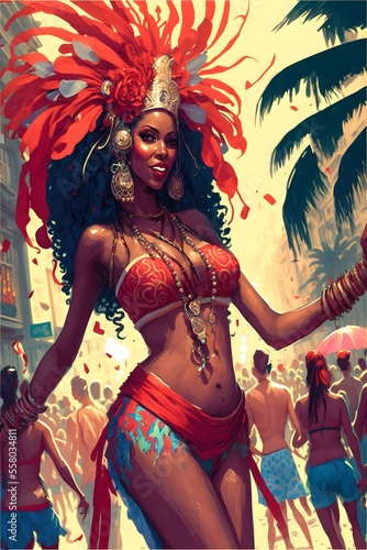 Illustration of Brazilian carnival, samba.