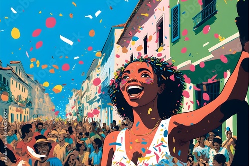 Illustration of Brazilian carnival, samba, parade, samba avenue. photo