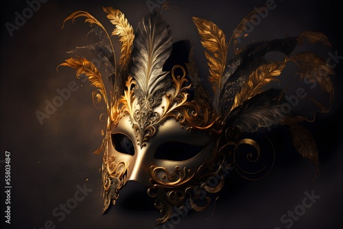 Venetian mask on dark golden background.  © unik