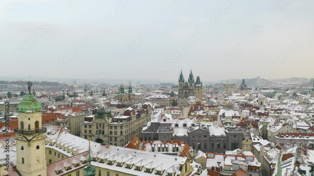 Prague Old Town on Snowy Winter Day in Czech Republic Prague Old Town on Snowy Winter Day in Czech Republic