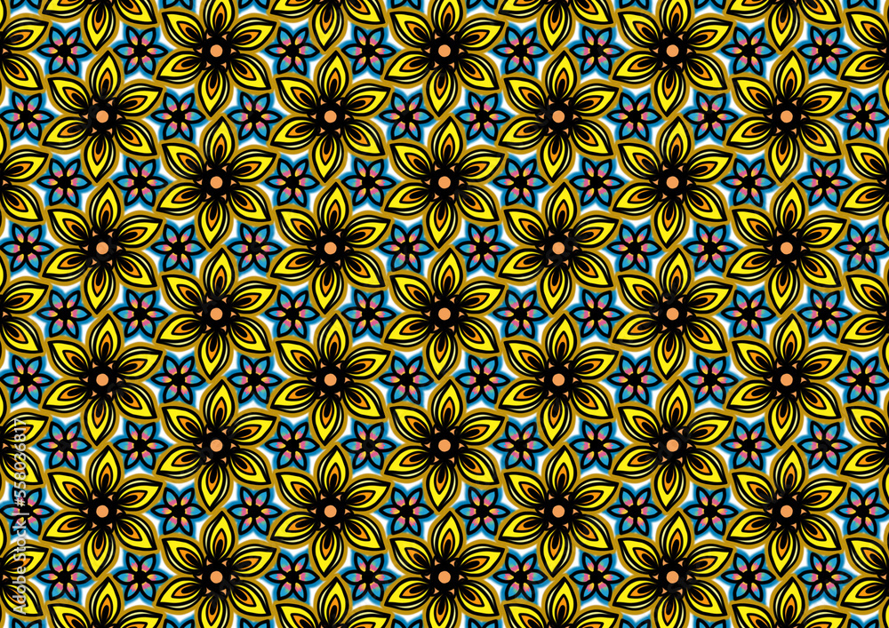Seamless pattern blue yellow flower 
