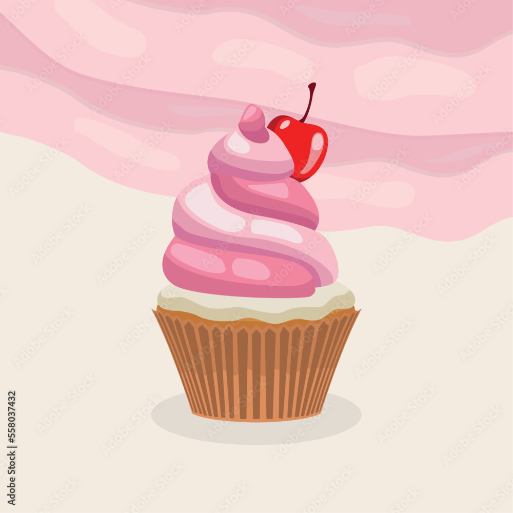 pink cupcake with berry pink cupcake with berry