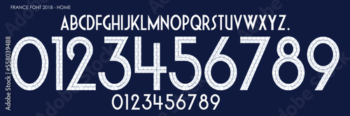 font vector team 2018 kit sport style font. football style font with lines. france font home world cup. sports style letters and numbers for soccer team