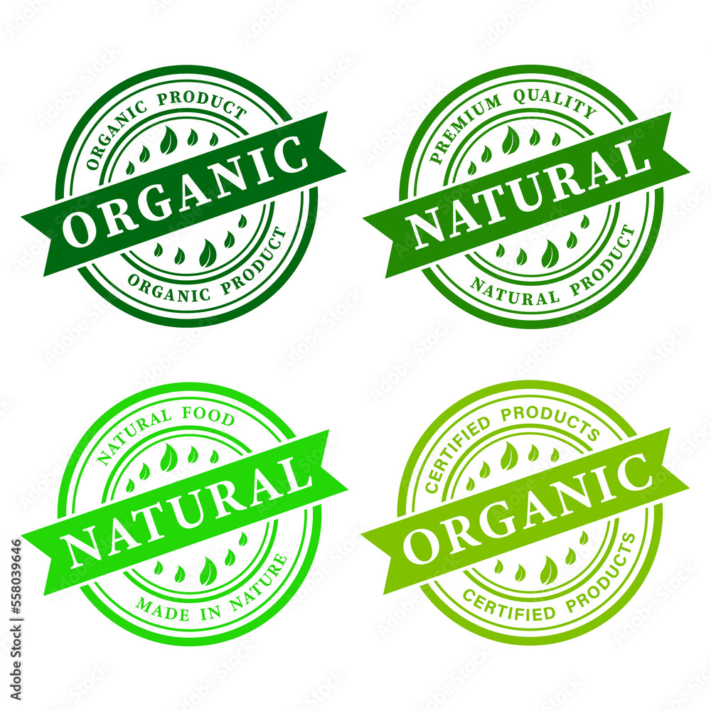 Set of logo, stickers and badges for organic food and drink, natural products, healthy life, food store and product promotion. Set of logo, stickers and badges for organic food and drink, natural products, healthy life, food store and product promotion.