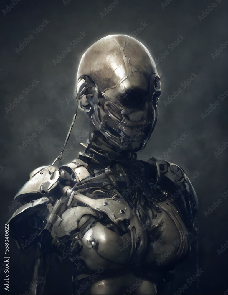 Fototapeta premium Generative AI : Cyborg warriors with extensive biomechanical modifications, dark gritty futuristic soldiers