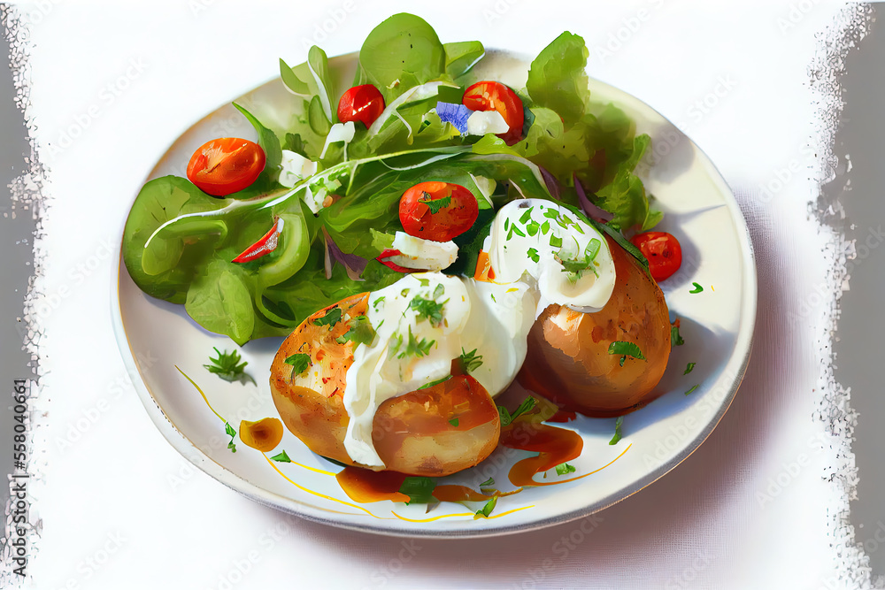 Young baked potatoes with salad Young baked potatoes with salad