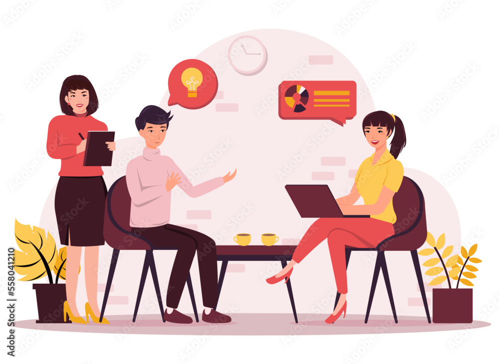 Supervisor manager meeting with office staff vector illustration concept