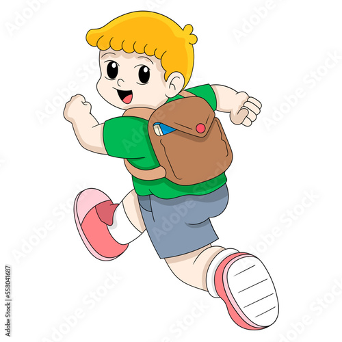 kid is running around happily going to school