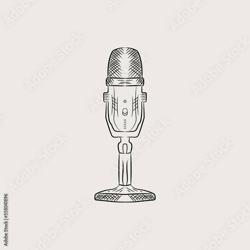 Hand drawn mic with vintage outline design