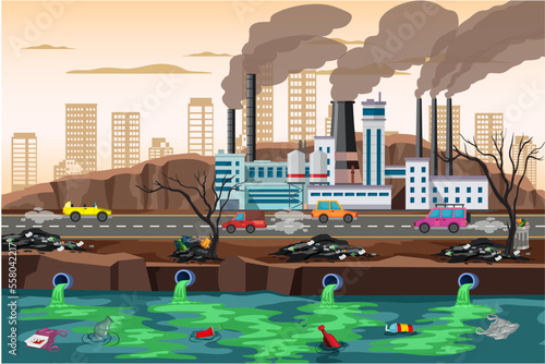 Air, water and soil pollution by industrial production,  environmental pollution