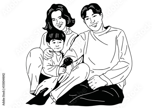 happy family Hand Drawn Flat Vector Illustration