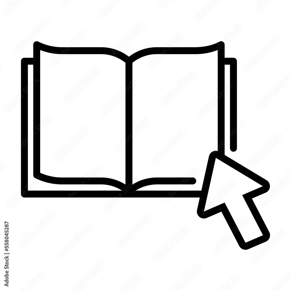 Open book with cursor. Online library line icon. Vector stock illustration Open book with cursor. Online library line icon. Vector stock illustration