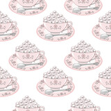Seamless pattern of  cup of pearl on white background 