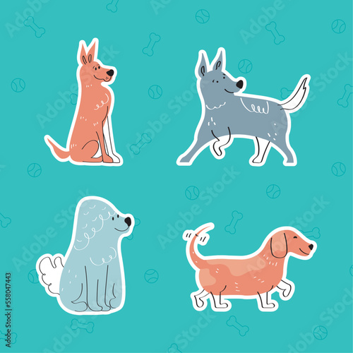 four cute dogs characters