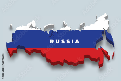 Russia 3d map with national flag