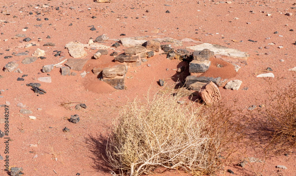 Obraz premium Remains of the ancient Smelting Furnace from the Egyptian period - 13-12 centuries BCE - in the national park Timna, near the city of Eilat, in southern Israel