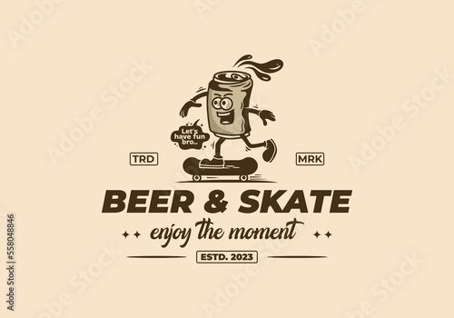 mascot illustration of a beer can skateboarding