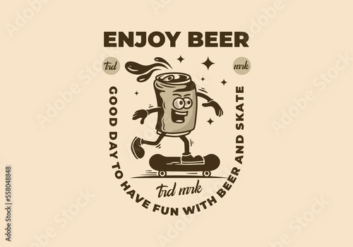 mascot illustration of a beer can skateboarding