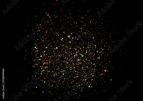 Golden shiny sparkling particles on black background. Vector design