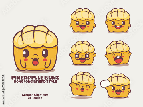 Pineapple buns cartoon character food vector illustration
