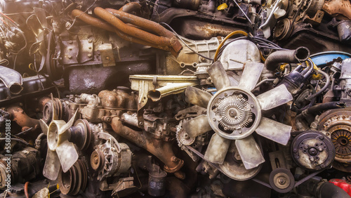 Used spare parts, disassembly. Old car parts suitable for future use. Different old spare parts from cars. Sale of old spare parts from the car