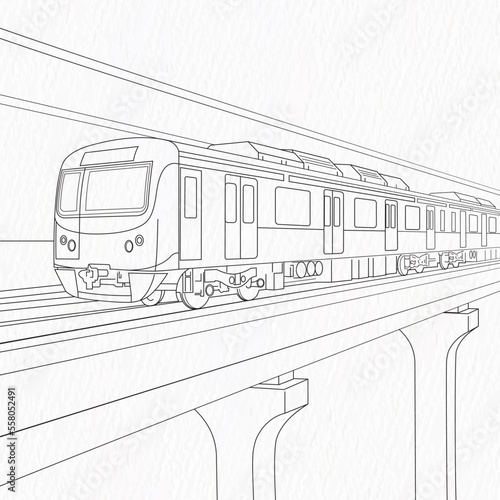  Bangladesh High speed Metro rail line art on paper textured background