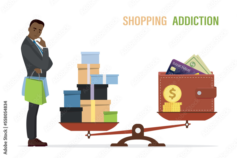 Φωτογραφία Unbalanced scales, purchases and spending outweigh wallet with money and credit cards