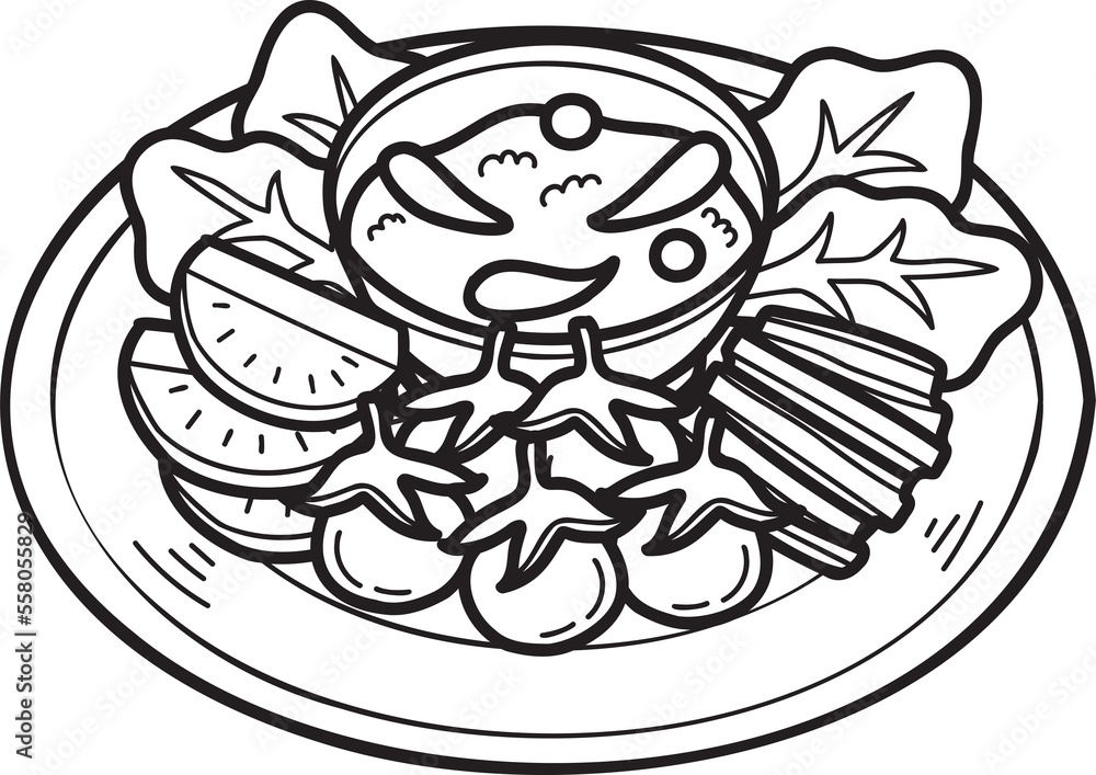 Hand Drawn Shrimp paste chili paste or Thai food illustration Hand Drawn Shrimp paste chili paste or Thai food illustration