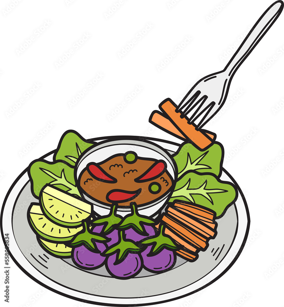 Hand Drawn Shrimp paste chili paste or Thai food illustration Hand Drawn Shrimp paste chili paste or Thai food illustration