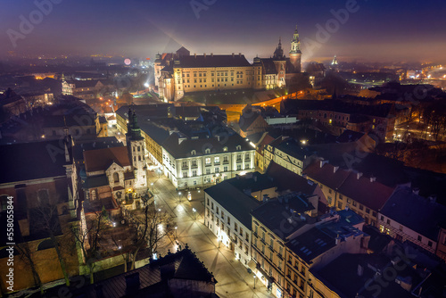 Widok na Zamek Królewski na Wawelu z drona photo