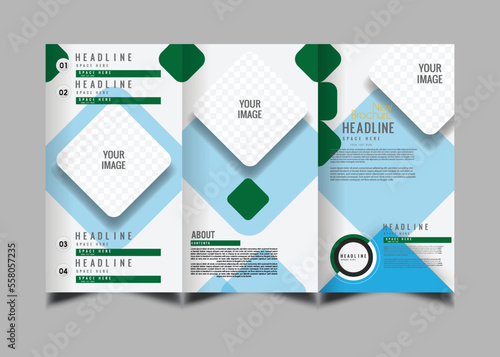 Blue Square Geometric Vector Business Trifled Leaflet Brochure Flyer Template Flat Design Set.