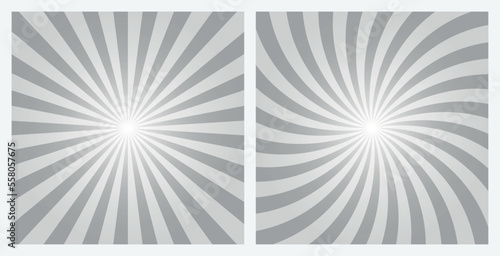 Dark gray sunburst background set. Retro style gray color radial and spiral sunbeam rays background, pattern, wallpaper. Vector Illustrations. © cnh