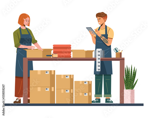 Online business owner packing product orders
