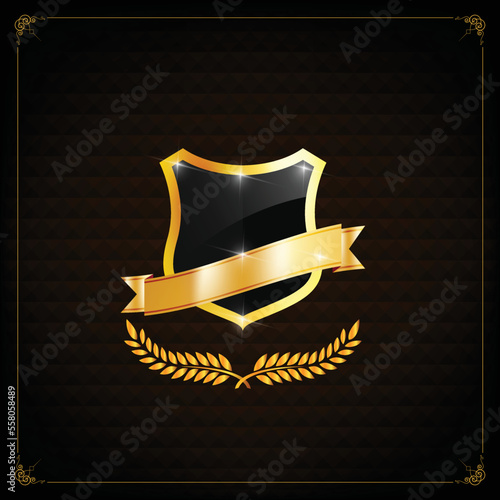 Golden Shield And Laurel Wreath Retro Design.