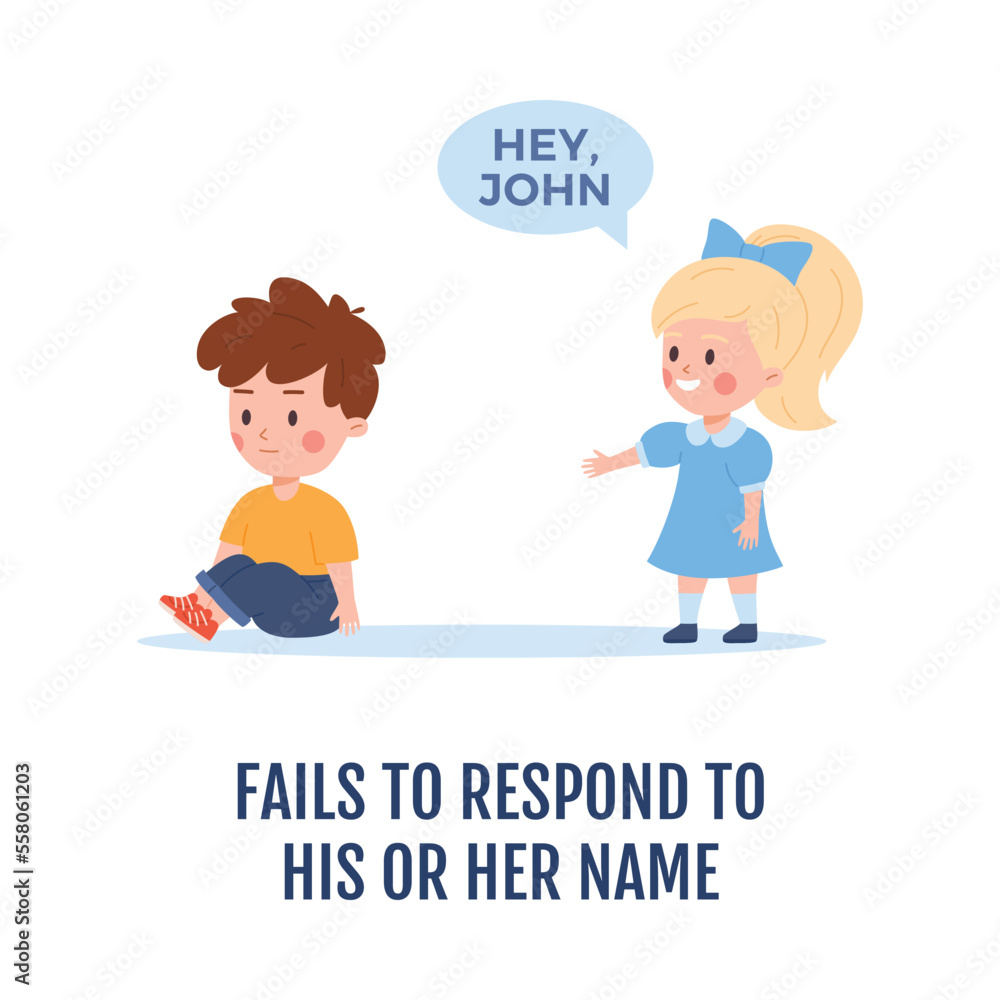 Autistic child does not respond to his name, flat vector illustration isolated. Autistic child does not respond to his name, flat vector illustration isolated.