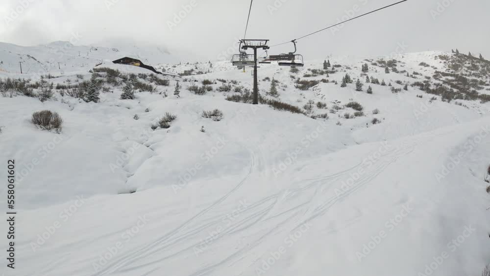 In winter in the mountains in the ski lift In winter in the mountains in the ski lift