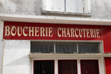 boucherie charcuterie vintage french sign of delicatessen butcher facade shop building ancient store and reto style vintage