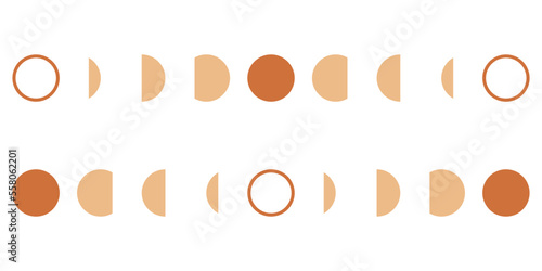 Moon different phases or lunar phase waxing and waning magic mysterious boho on white background flat vector black icon design.
