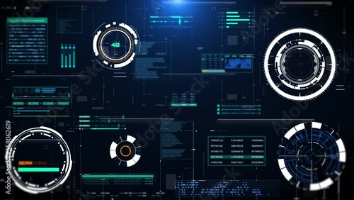 HUD futuristic spinning circle crosshair element with digital data, chart for business development, game, technology motion 4K motion.