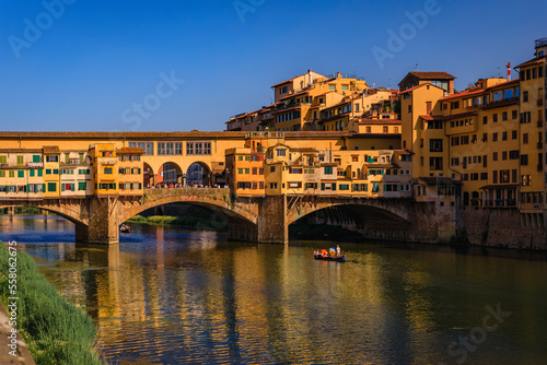 Close up of silversmith shops on the famous Ponte Vecchio bridge on the Arno River in Centro Storico  Florence  Italy