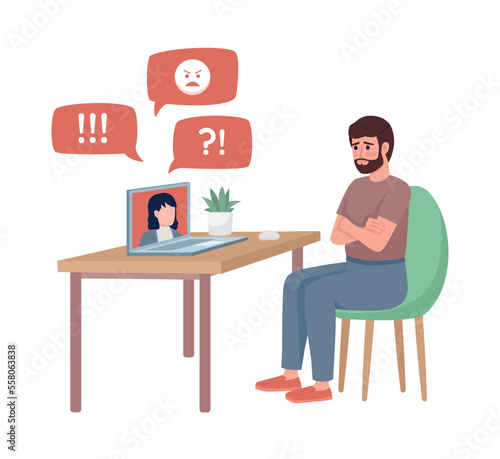 Negative review semi flat color vector character. Editable figure. Full body person on white. Simple cartoon style illustration for web graphic design and animation. Quicksand Bold font used