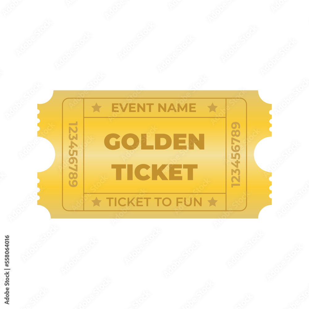 golden ticket party coupon vector illustration. with a white background. can be used to print tickets and coupons golden ticket party coupon vector illustration. with a white background. can be used to print tickets and coupons