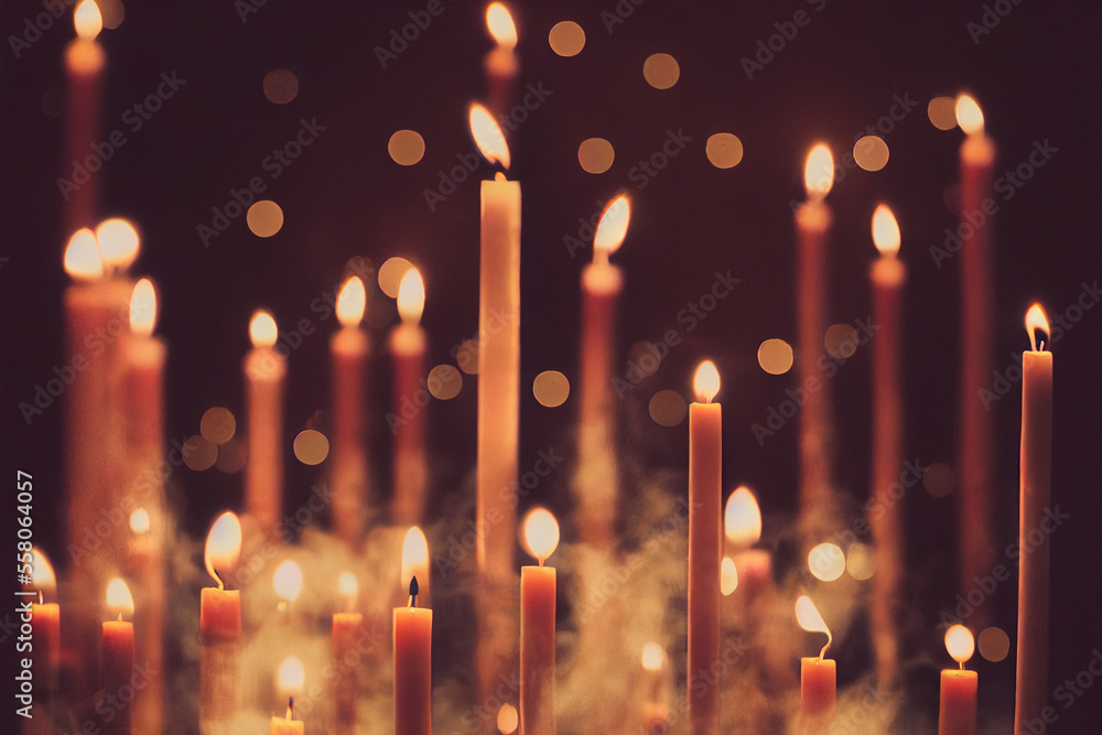 Several candles were lit, smoke, warm light with Generative AI Several candles were lit, smoke, warm light with Generative AI