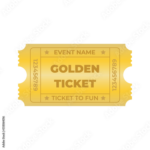 golden ticket party coupon vector illustration. with a white background. can be used to print tickets and coupons