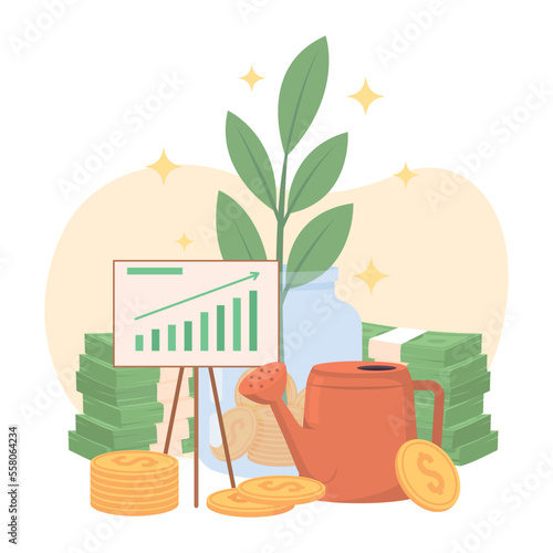 Successful business investment flat concept vector illustration. Long term gains. Editable 2D cartoon elements on white for web design. Company growth creative idea for website, mobile, presentation