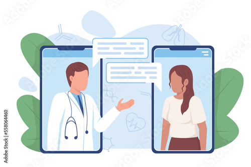 Online consultation with therapist flat concept vector illustration. E-meeting with doctor. Editable 2D cartoon characters on white for web design. Creative idea for website, mobile, presentation