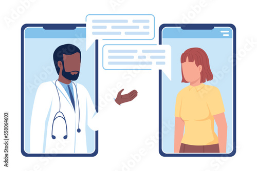 Telecommunication with therapist flat concept vector illustration. Online meeting with doctor. Editable 2D cartoon characters on white for web design. Creative idea for website, mobile, presentation
