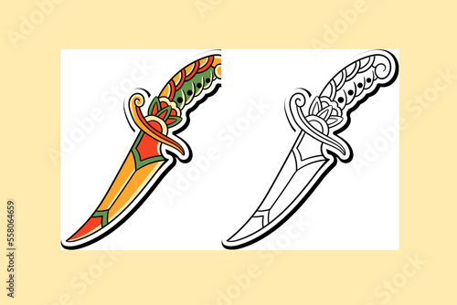 Sticker illustration of an old school dagger tattoo design