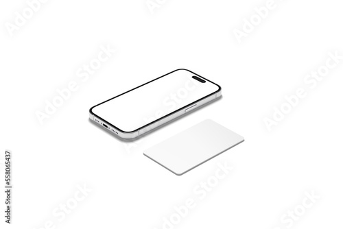 Smartphone and business card mockup in realistic 3D rendering on white background